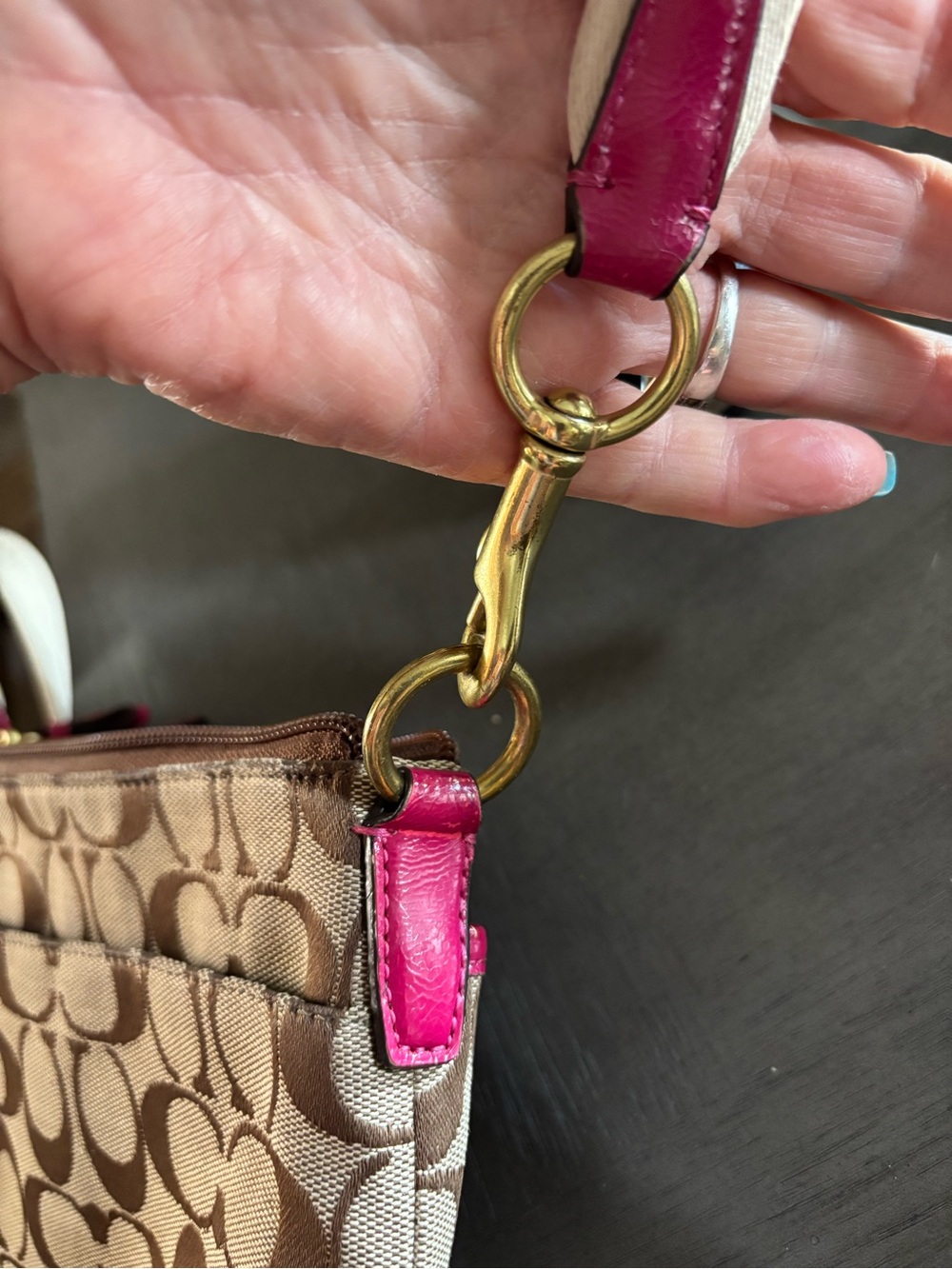 Coach Brown Signature Crossbody with Pink Stripe and White Strap - Picture 13 of 13